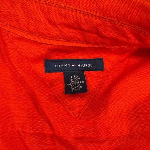 Tommy Hilfiger Bright Red Utility Jacket. Drawstring snap buttons. 4 pockets - Picture 4 of 11